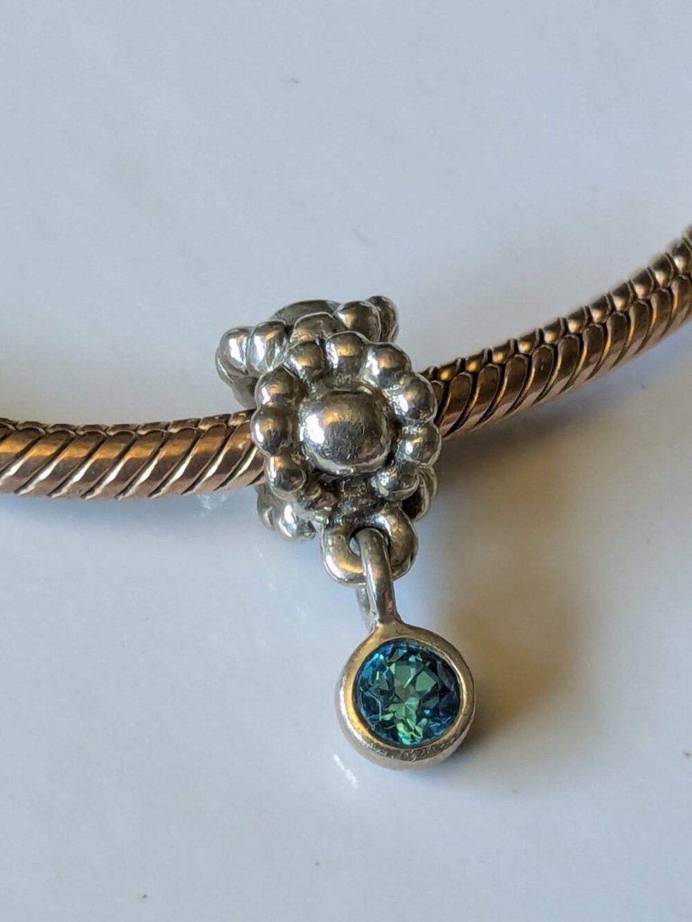 Pandora Daisy Dew Drop Dangle Charm Sterling Silver and Blue Topaz (Retired)